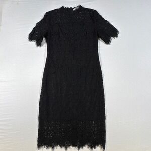 Zalalus Women's 8 Black Floral Lace Fringe Sheath High Neck Knee Dress Zip